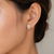 Pear lab grown diamond halo stud worn on ear, 14K yellow gold, IGI certified, Karat 22