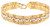 Detailed product view of an 8-inch 22K yellow gold bracelet featuring a wide, flexible multi-link construction with layered polished gold borders and rectangular white-tone textured center panels decorated with intricate floral motifs. The bracelet weighs approximately 28.7 grams and is completed with a traditional hook-style clasp for a secure finish.