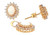 Detailed front and side views of the oval opal jewelry design, showcasing the luminous opal center, sparkling halo of white accent stones, yellow gold prong setting, and dimensional gallery.