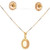 Back view of the oval opal pendant necklace and matching earrings, highlighting the yellow gold openwork settings, pendant construction, earring backs, and contrasting white-tone stations along the chain.