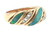 Angled view highlighting the curved opal inlays, polished yellow gold ribbons, diamond-set sections, and dimensional wide-band design.
