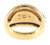 Interior view of the wide yellow gold ring showing its smooth polished construction and stamped maker and gold purity hallmarks.