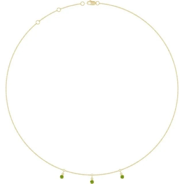 Peridot briolette station necklace in 14K yellow gold with three faceted drops