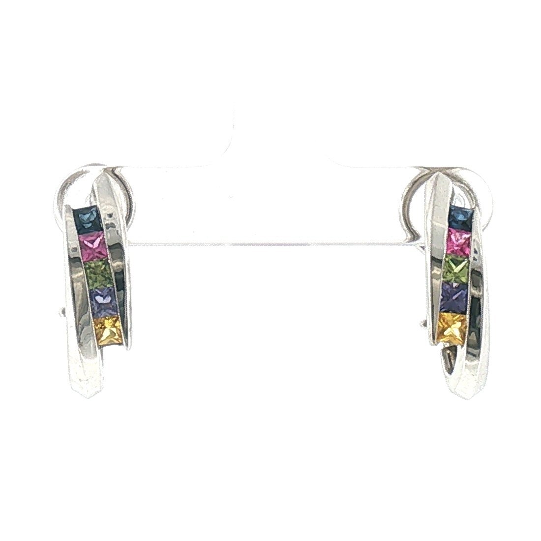 Multi-colour tourmaline channel-set hoop earrings in 14K white gold