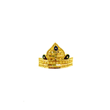 LADIES FANCY RING FEATURING FILIGREE WORK AND MEENAKARI - 22K YELLOW GOLD