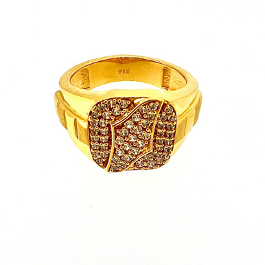 C.Z STONE GOLD RING - 22K YELLOW GOLD