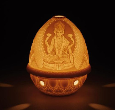 Lladró Goddess Lakshmi lithophane votive light glowing