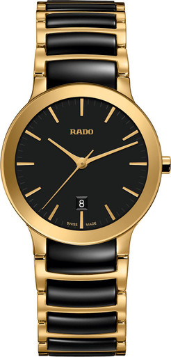 Rado Centrix R30528172 28mm Black Dial Gold PVD & Black Ceramic Watch