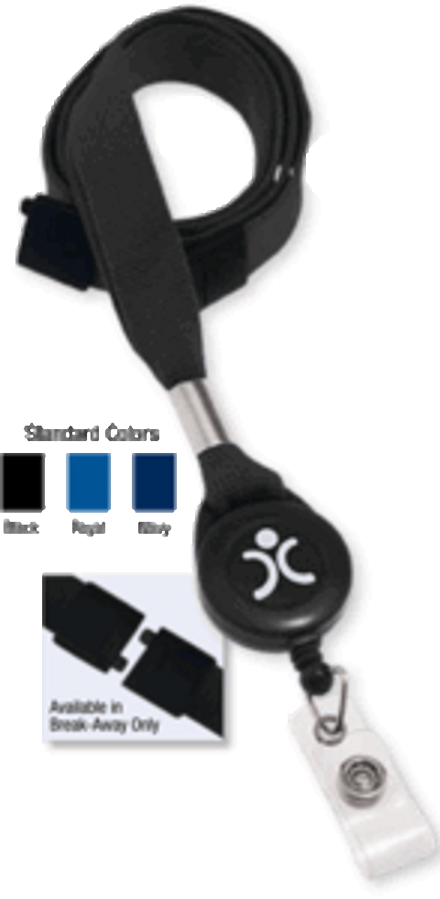2138-7001 5/8 Lanyard Badge Card Holder Badge Reel Combo - Black - Badge Reel w/ Clear Strap ( 100 Pack )
