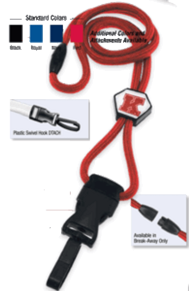 2135-4584 1/4" optibraid DTACH Lanyard Badge Card Holder w/ Break-Away & Round Slider - Red - Plastic Swivel Hook DTACH