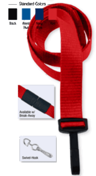 2138-5006 5/8" Ribbed Material Lanyard Badge Card Holder - w/ Break-Away - Red - Swivel Hook ( 100 pack )