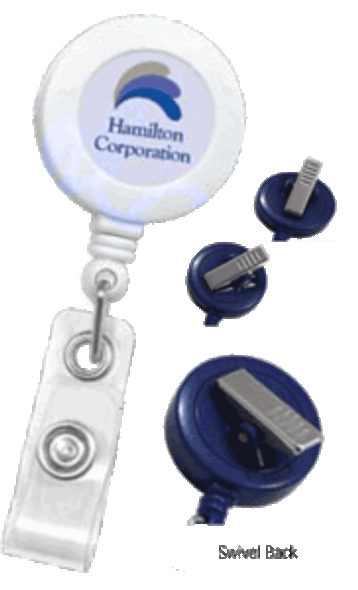 2120-7608 White Round Badge Reel With Strap And Swivel Clip