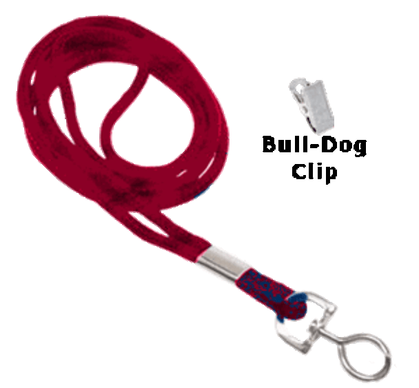 2135-3256 1/8" Round Braided Lanyard Badge Card Holder - Non Break-Away - Red - Bull Dog Clip ( 100 pack ) 2135-3256