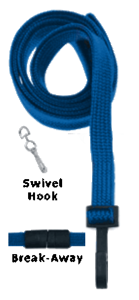 2137-5002 3/8" Flat Braided Lanyard Badge Card Holder - w/ Break-Away - Royal Blue - Swivel Hook ( 100 pack )