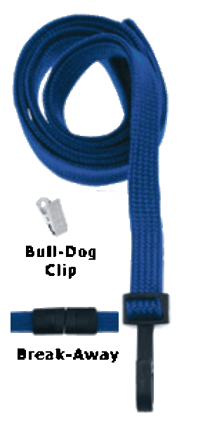 2137-6003 3/8" Flat Braided Lanyard Badge Card Holder - w/ Break-Away - Navy Blue - Bull-Dog Clip ( 100 pack )