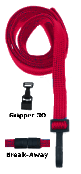 2137-4735 3/8" Flat Braided Lanyard Badge Card Holder - w/ Break-Away - Red - Gripper 30 ( 100 pack )