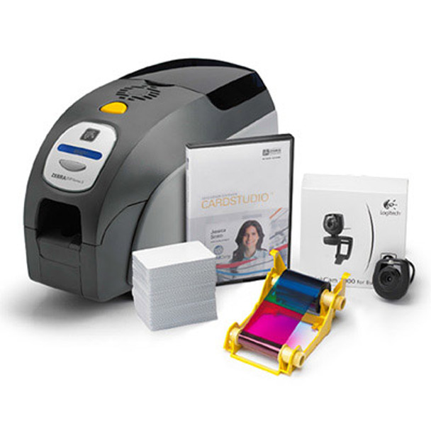 Z31-0000B200US00 Zebra QuikCard ID Solution with ZXP Series 3 single-sided card printer, USB, CardStudio software, webcam, and Media starter kit (200 cards, 1 YMCKO color ribbon)