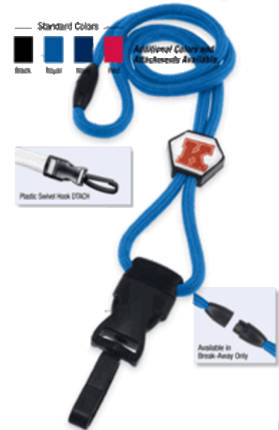 Brady 2135-4582 1/4" optibraid DTACH Lanyard Badge Card Holder w/ Break-Away & Round Slider - Royal Blue - Plastic Swivel Hook DTACH ( 100 pack ) 2135-4582