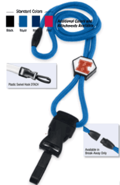 2135-4582 1/4" optibraid DTACH Lanyard Badge Card Holder w/ Break-Away & Round Slider - Royal Blue - Plastic Swivel Hook DTACH ( 100 pack )