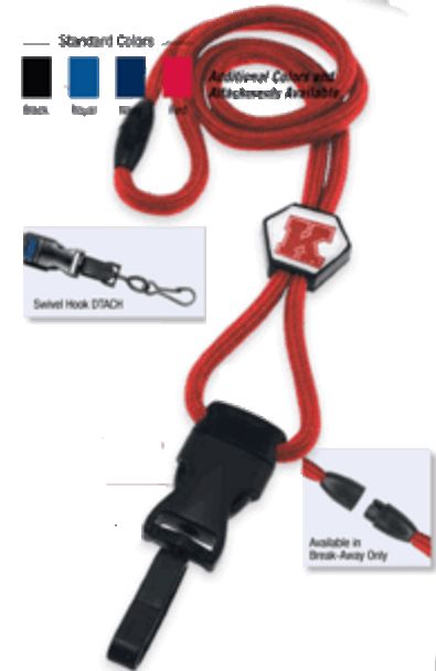 Brady 2135-4576 1/4" optibraid DTACH Lanyard Badge Card Holder w/ Break-Away & Round Slider - Red - Swivel Hook DTACH 2135-4576