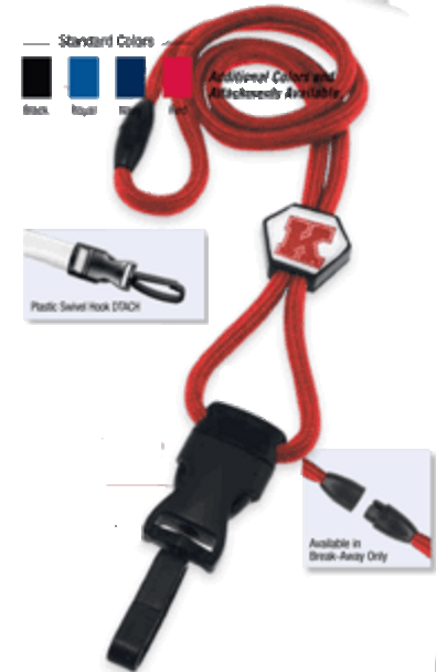 Brady 2135-4584 1/4" optibraid DTACH Lanyard Badge Card Holder w/ Break-Away & Round Slider - Red - Plastic Swivel Hook DTACH 2135-4584