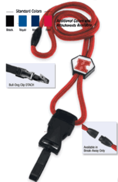 Brady 2135-4592 1/4" optibraid DTACH Lanyard Badge Card Holder w/ Break-Away & Round Slider - Red - Bull-Dog Clip DTACH 2135-4592