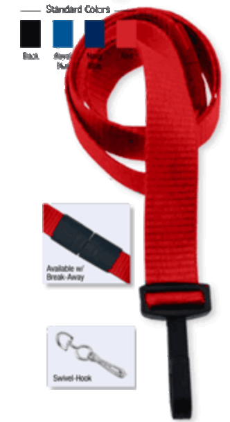 2138-5006 5/8" Ribbed Material Lanyard Badge Card Holder - w/ Break-Away - Red - Swivel Hook ( 100 pack )