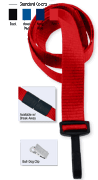 2138-6006 5/8" Ribbed Material Lanyard Badge Card Holder - w/ Break-Away - Red - Bull-Dog Clip ( 100 pack )