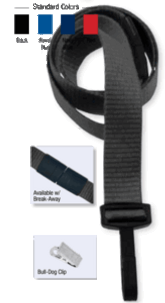 2138-6001 5/8" Ribbed Material Lanyard Badge Card Holder - w/ Break-Away - Black - Bull-Dog Clip ( 100 pack )