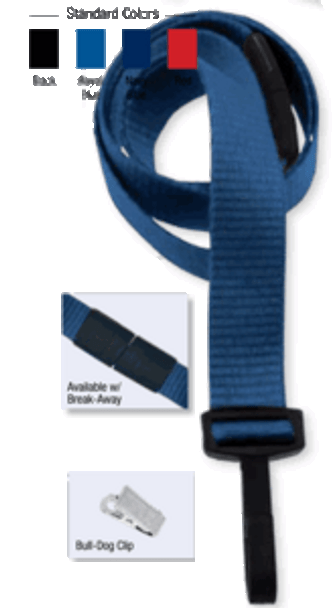 2138-6003 5/8" Ribbed Material Lanyard Badge Card Holder - w/ Break-Away - Navy Blue - Bull-Dog Clip ( 100 pack )