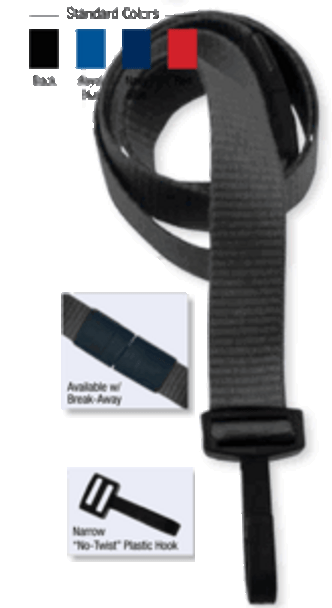 2138-4035 5/8" Ribbed Material Lanyard Badge Card Holder - w/ Break-Away - Black - Narrow "No-Twist" ( 1000 pack )