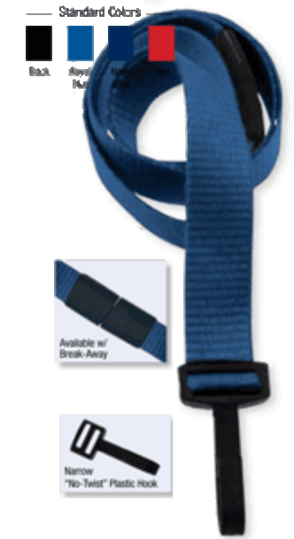 2138-4080 5/8" Ribbed Material Lanyard Badge Card Holder - w/ Break-Away - Navy Blue - Narrow "No-Twist" ( 1000 pack )