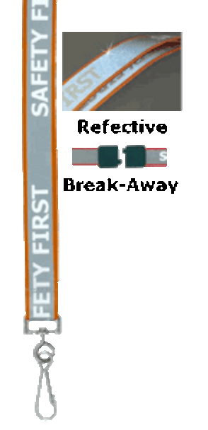 2135-2529 White "SAFETY FIRST" Letters on Reflective Material on Orange Lanyard Badge Card Holder ( 100 pack ) 2135-2529