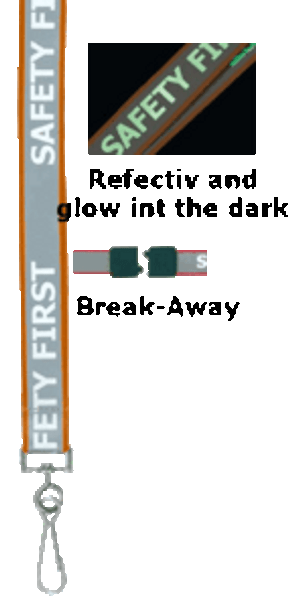 2135-2514 Luminescent "SAFETY FIRST" Letters on Reflective Material on Orange Lanyard Badge Card Holder 2135-2514