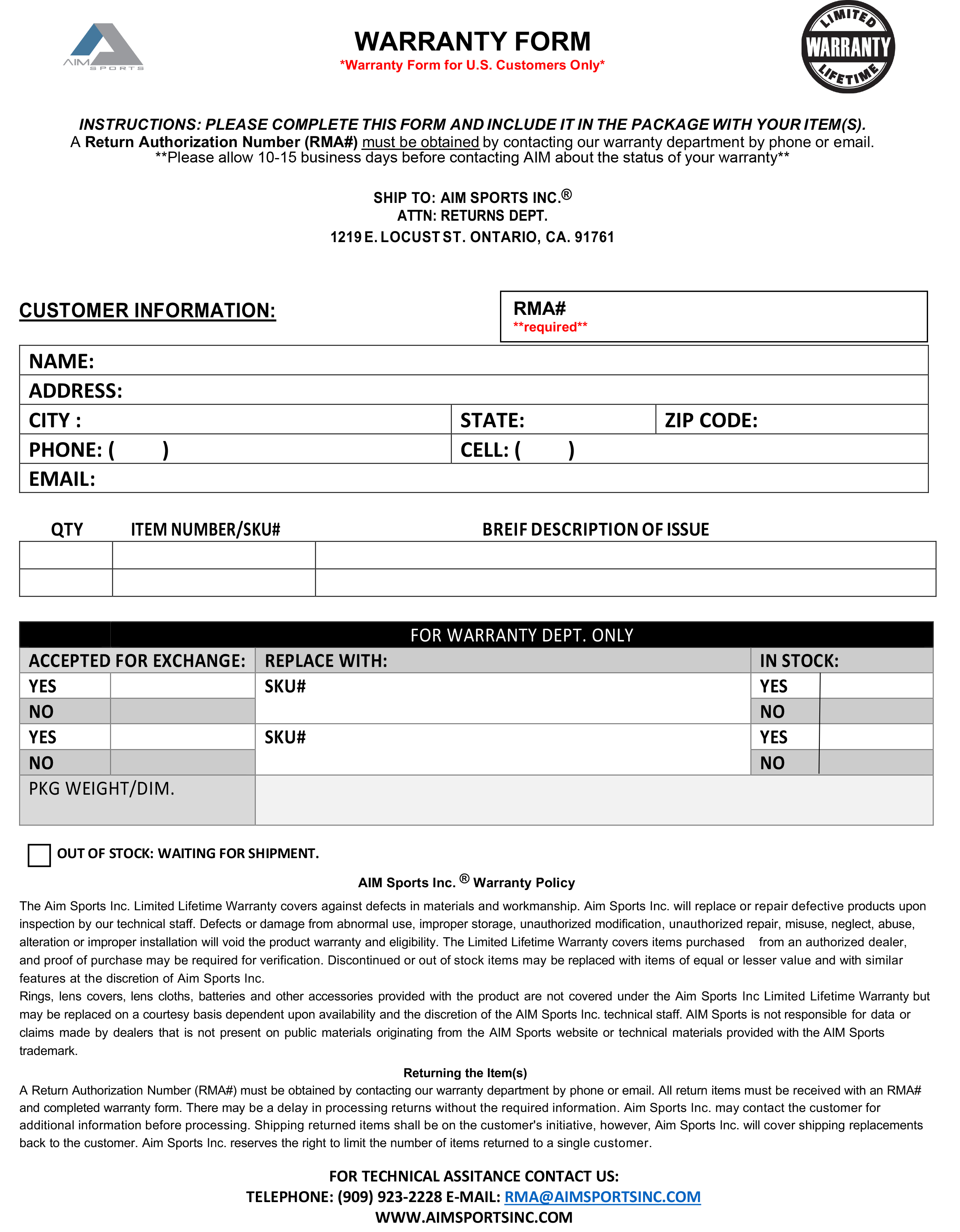 Warranty & Returns