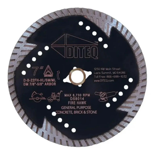 Diteq B-22 Firehawk III Turbo Blade for Concrete and Stone, 10 inch