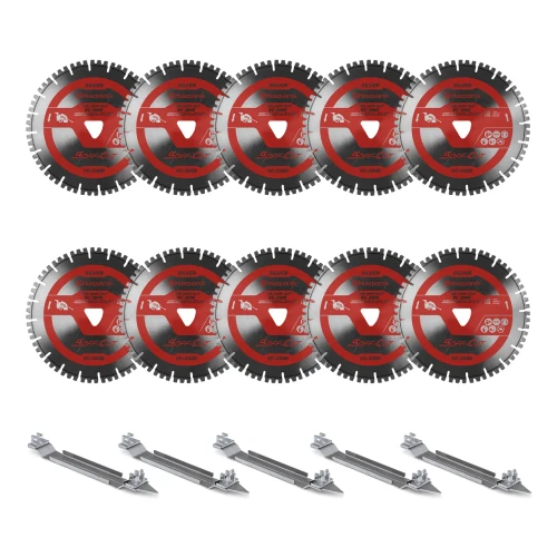 Husqvarna Vari Soff Cut VC-3000, 6 inch, Red Early Entry Blades | Hard Aggregate, 10 Pack + 5 Skid Plates