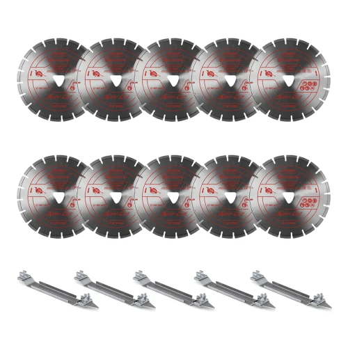 Husqvarna Tacti Soff Cut FLX-3000, 6 Inch, Red Early Entry Blades | Hard Aggregate, 10 Pack + 5 Skid Plates