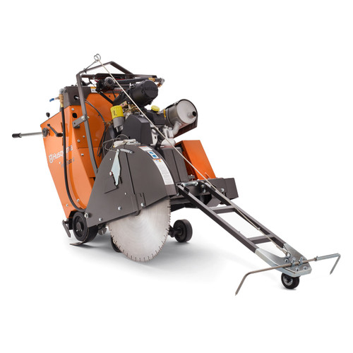 Husqvarna FS3500 G Propelled Concrete Saw, left 45 degree angle, with diamond blade