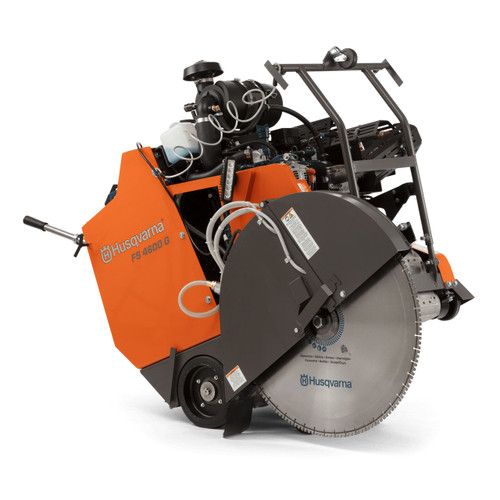 Husqvarna FS4600 G Powerful Productive Concrete Saw, left side view, with large diamond blade