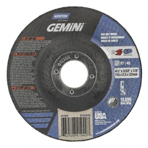 Norton Gemini 4 1/2 inch Type 27 Stainless Steel/Metal