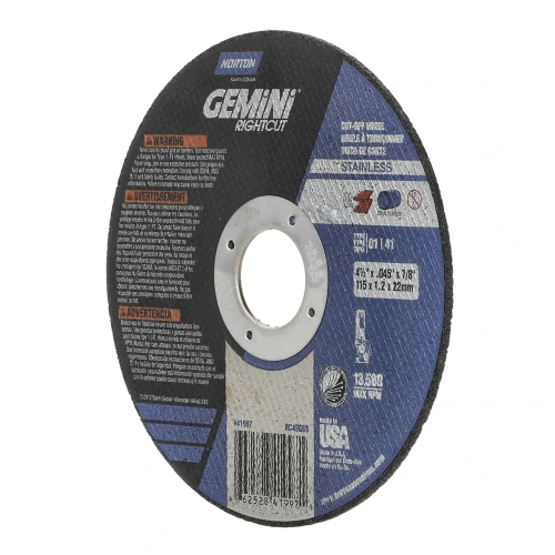 Norton Gemini RightCut INOX/Stainless Steel 4 1/2 inch Type 01 Stainless Steel/Metal