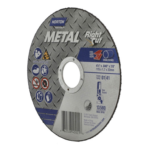 Norton Metal Aluminum Oxide 4 1/2 inch Type 27 Abrasive Grinding Wheel- Stainless Steel/Metal, 100 Piece Savings Pack