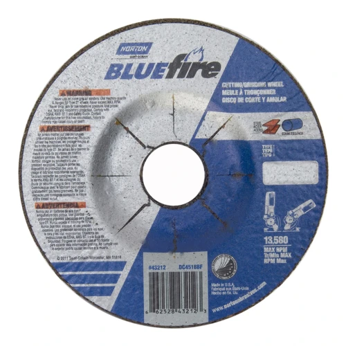 Norton BlueFire ZA Zirconia Alumina 4 1/2 inch Type 27 Stainless Steel/Metal