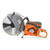 Husqvarna K970 Concrete Power Cutter Saw, hand held, right side view, with diamond blade