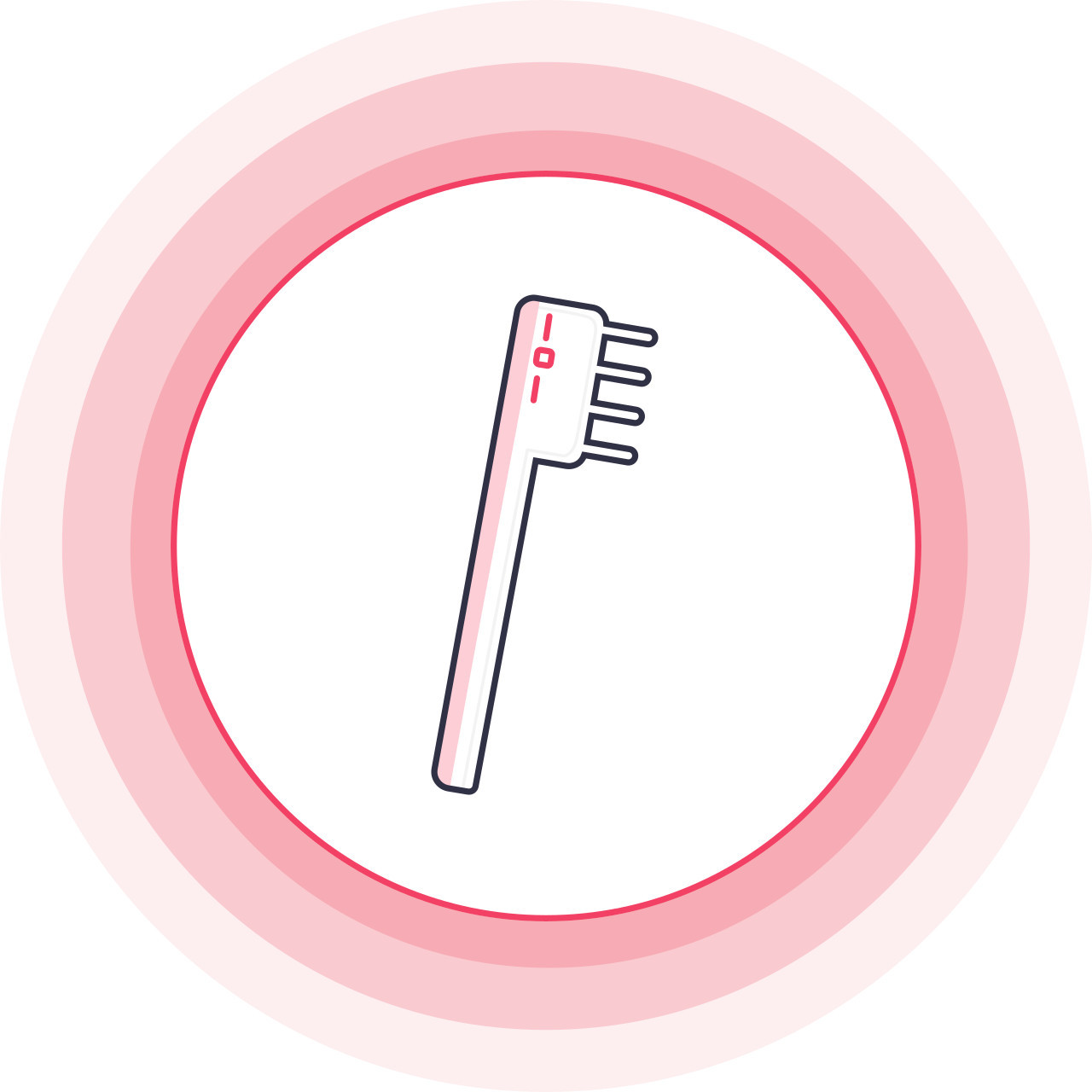 Clean and Care symbol, a hearing aid cleaning tool surrounded by a red halo