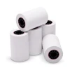 Five Dejavoo M3 M5 M8 thermal paper rolls 2 1/4 x 50 ft showing the core and end of roll band