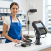 Ingenico iSC signature terminal with OEM power supply at retail counter
