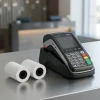Ingenico Move 2500 payment terminal with two 2 1/4 in x 50 ft thermal paper rolls on a counter