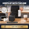 Barista hands a customer a receipt printed on Epson TM-T20 thermal paper, spare 3 1/8 in rolls on the cafe counter